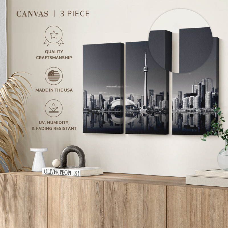 «Toronto Skyline monochrome», 3 pièces, H 32 po x l 50 po