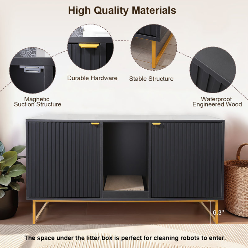 Enceinte pour litière pour 2 chats, meubles pour bac à litière cachés avec griffoir pour chat de 47,6 po, grande armoire pour chat double, table d'appoint pour meuble télé pour chat