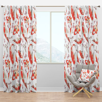 Chinese Pattern with Rainbow Carps - Nautical Curtain - Velvet Room darkening - 1 panel