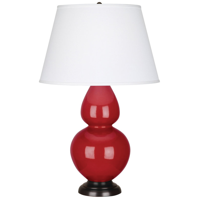 Double Gourd Lamp, Ruby Red Glazed Ceramic/Deep Patina Bronze, White