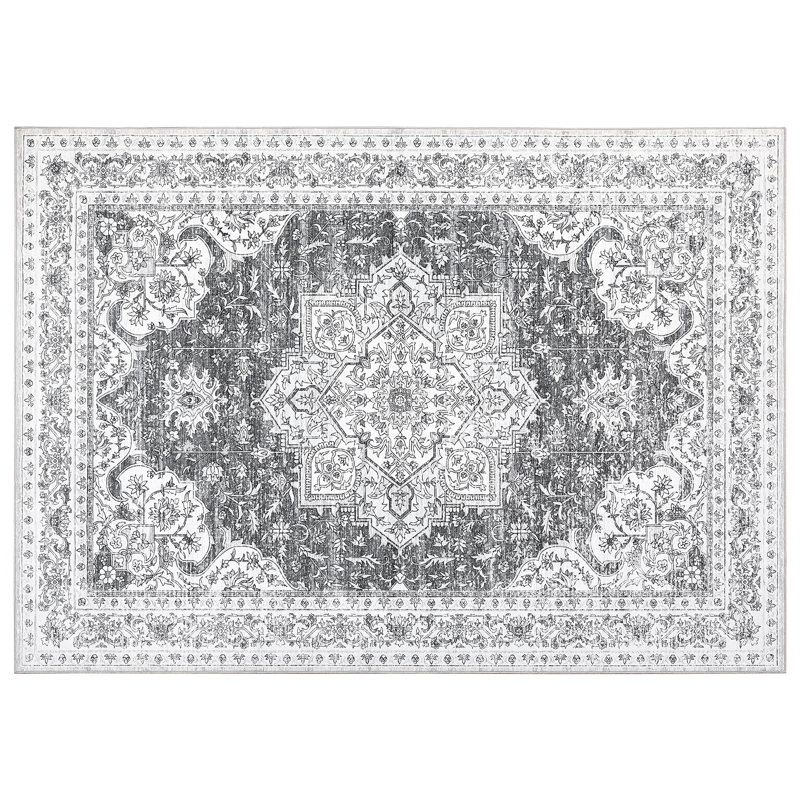Vintage Floral Pattern Washable Area Rug 9x12, Non Slip Backing Retro Carpet for Entryway Kitchen Bathroom Living Room Hallways Bedroom, Grey
