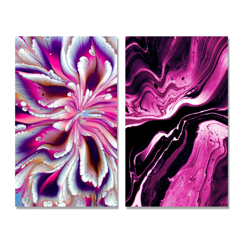«Colorful Mixed Fluid Art», ensemble de 2 peintures sur toiles, Toile tendue, H 20 po x l 24 po x P 1 po