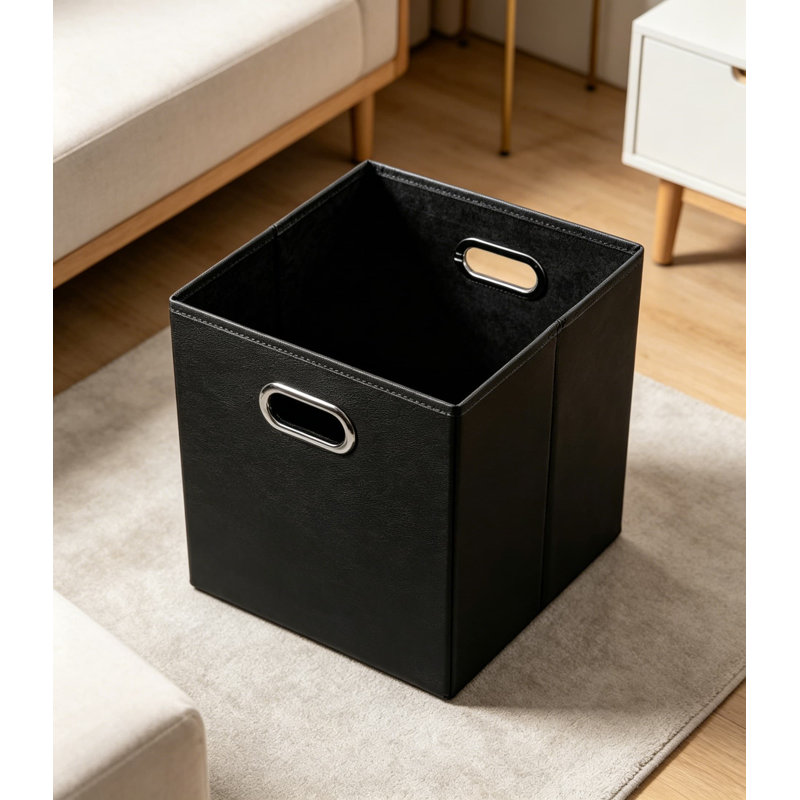 Leather Foldable Cube Storage Bins 11X11x11 Inch, 4-Pack Fabric Storage Baskets With Cotton Handles, Collapsible Organizer For Shelves, Nursery, Closet, Bedroom