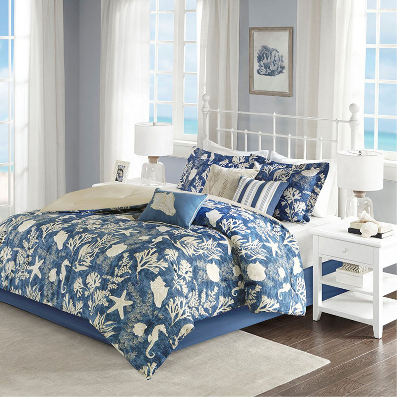 7 Piece Cotton Sateen Comforter Set Blue
