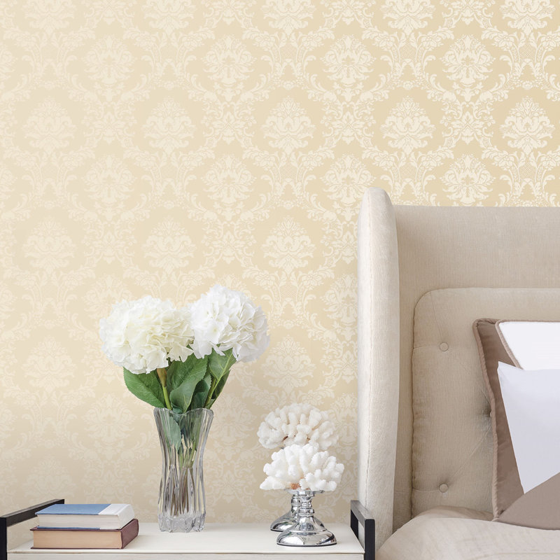 Damask Wallpaper In Silver, White/Pearl/Teardrop
