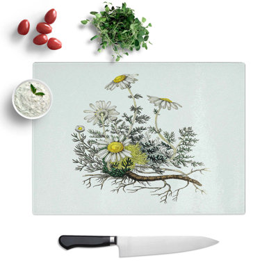 Tempered Glass Chamomile Flowers Illustration Chopping Board