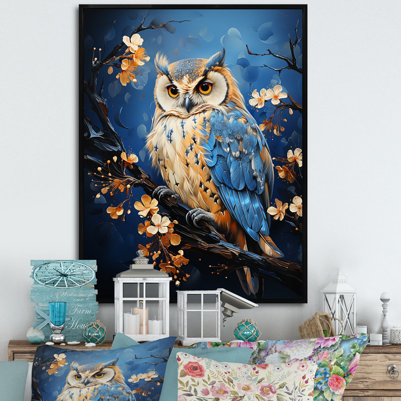 «Enchanted Forest Sentinels Owl» sur toile, Cadre flottant noir, H 40 po x l 30 po x P 1,5 po