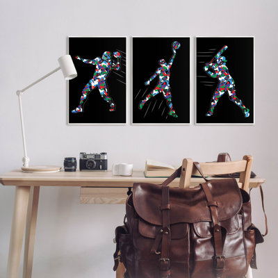 " Geometric Pattern Sports Players " 3 Piece Art Graphic Art Print