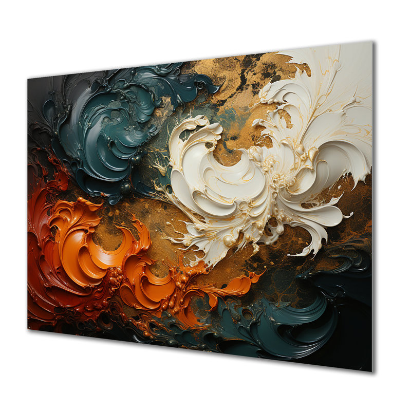 Orange et vagues ondulées oranges et mélodie II - art mural abstrait en métal MT137177, H 16 po x l 32 po x P 1 po