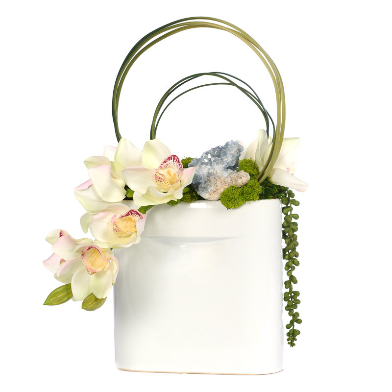 Orchid Floral Arrangement in Vase, Cream