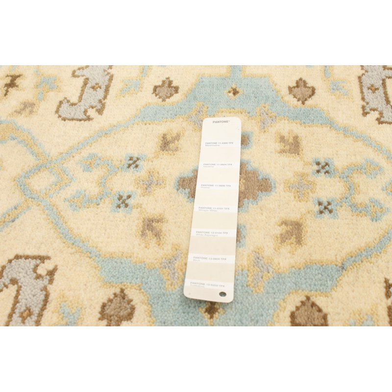 Tapis de couloir en Tapis décoratif laine noué à la main de conception unique 2 pi 7 po x 11 pi 11 po New Age Ivoire/brun