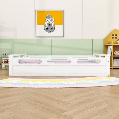 Wooden Platform Bed with Guardrails