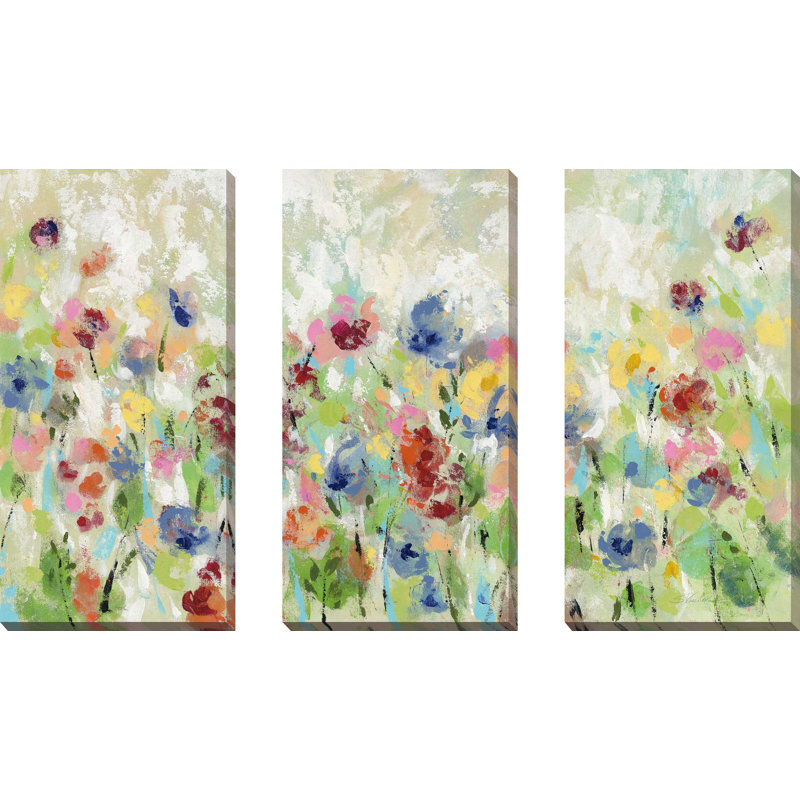 "Springtime Meadow Flowers", ensemble de 3 impressions sur toile