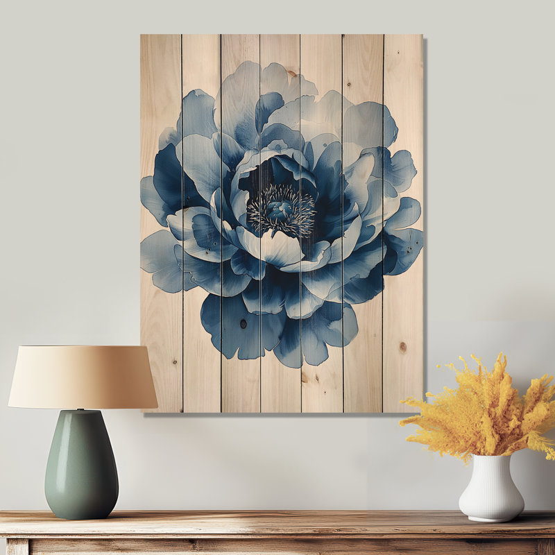 Pivoine bleue d'hiver en pleine floraison - impression moderne sur bois de pin naturel, H 44 po x l 34 po x P 0,78 po