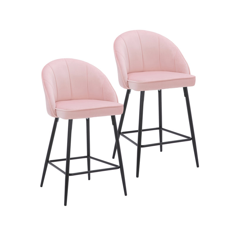 Upholstered Counter Stool with Metal Frame, Pink