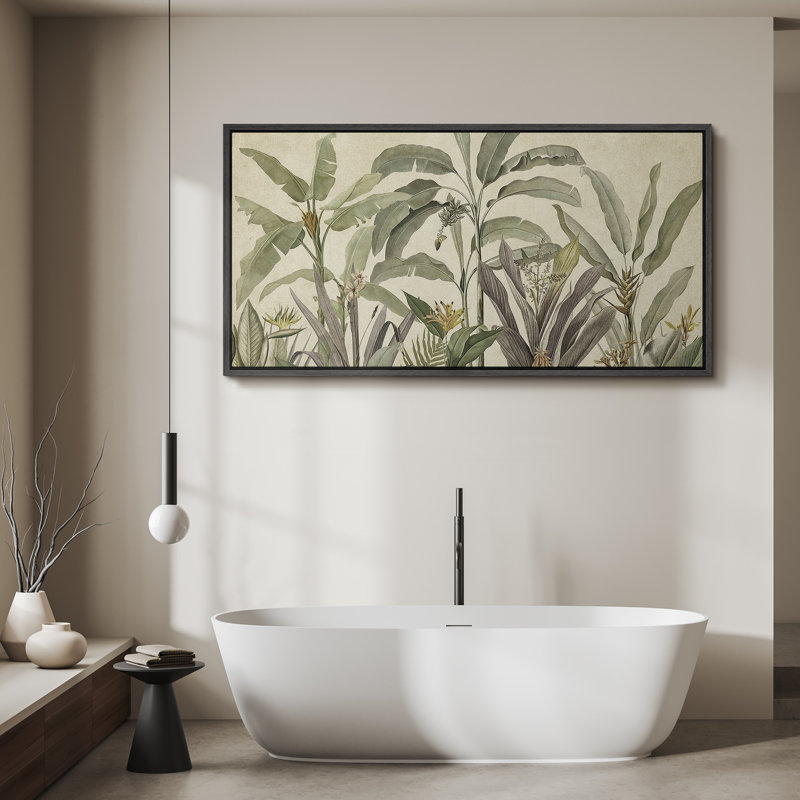 «Tropical Palm Green Banana Leaf Plant Floral Botanical», reproduction sur toile, H 30 po x l 60 po, Noir, noir, noir, noir
