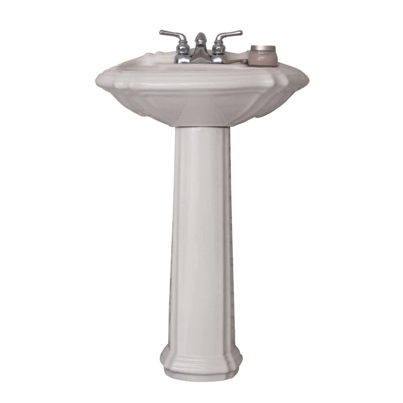 Regent 27" Tall Ceramic Oval Pedestal Bathroom Sink with Overflow, 8" Centers, Biscuit