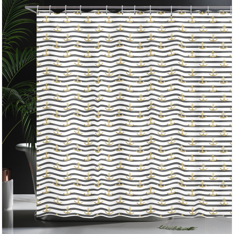 Nautical Anchor Striped Waterproof Fabric Shower Curtain