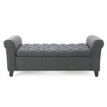 Claxton 50 Inch Contemporary Button Tufted Upholstered Storage Bench with Flip Top, Rolled Arms, Soft Close Hinges