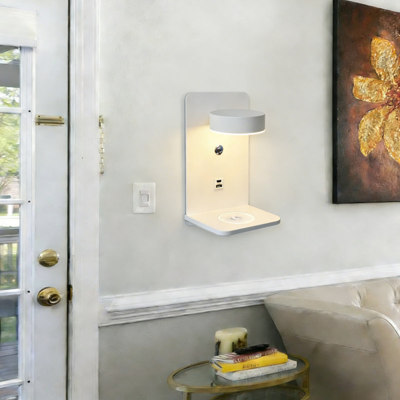 Minimalist Wireless Charging Wall Sconce With Rotatable Head, 3-Color Led & Usb/Type-C