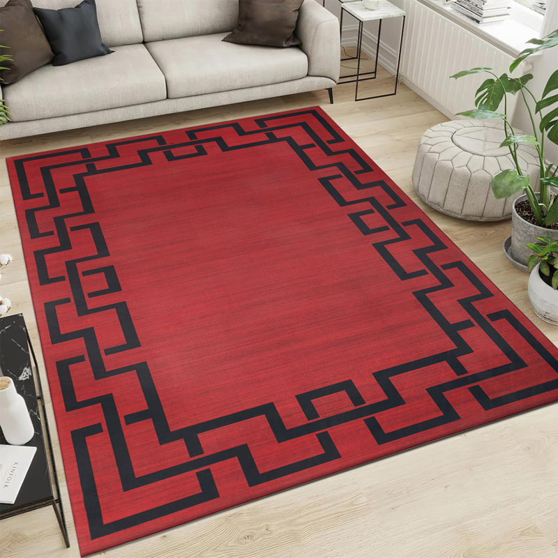 LEXI Red & Black Greek Key Machine Tufted Area Rug, Rectangle  120 x 170 cm