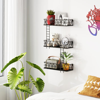 Fire Escape Wall Shelf - 3 Tier Fire Escape Ladder Wall Shelf, New York Metal Decorative Shelf for Action Figure Display, Black Floating Wall Shelves for Bedroom, Home Décor.