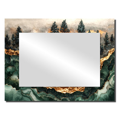 Pine Forest Landscape On Emerald Horizon I - Landscapes Accent Wall Mirror - Printed On Metal