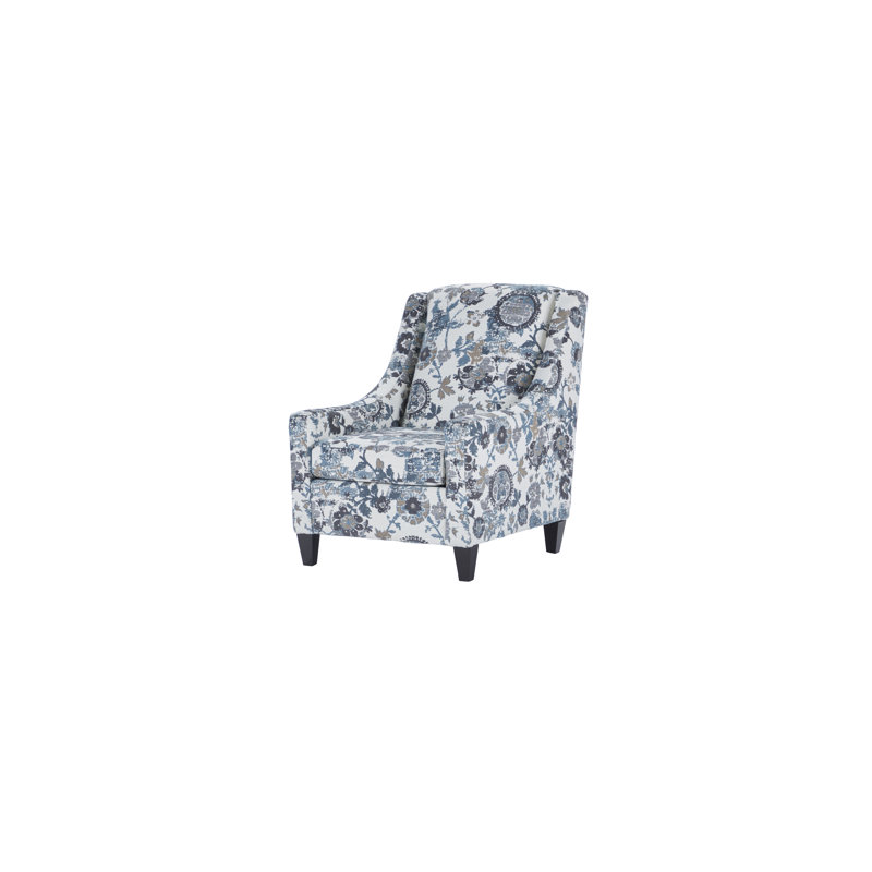 Fauteuil d'appoint 31 po avec accoudoirs inclinés et pieds en bois massif, Brume Suzani