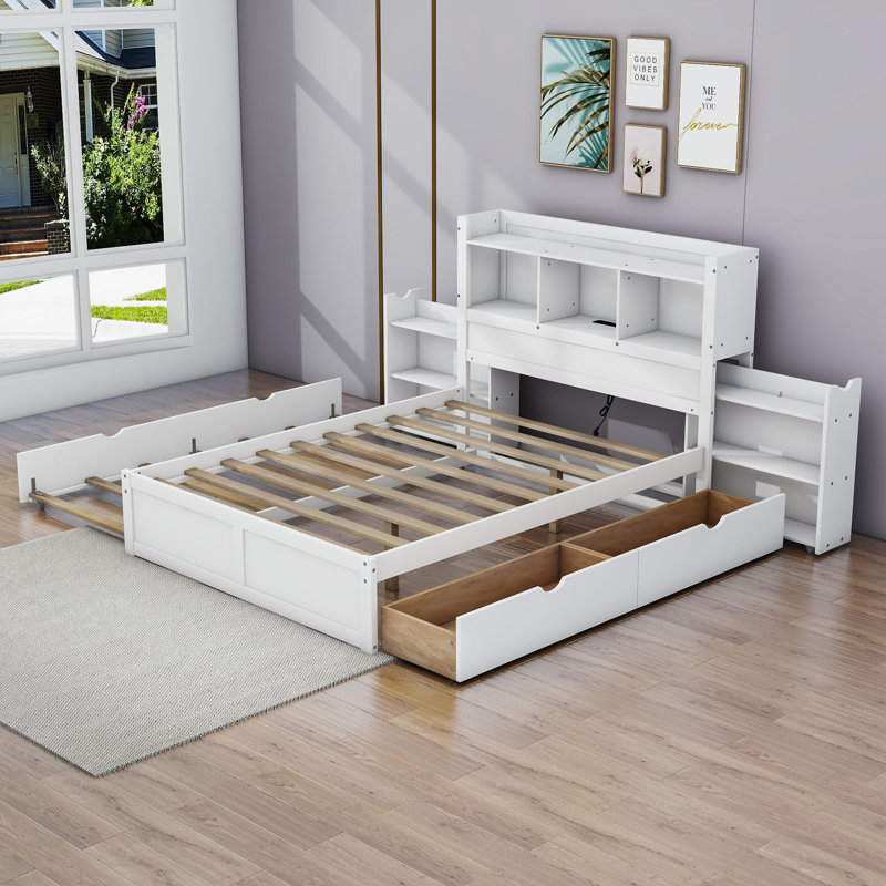 Lit plateforme avec tiroirs Dyonne, Blanc