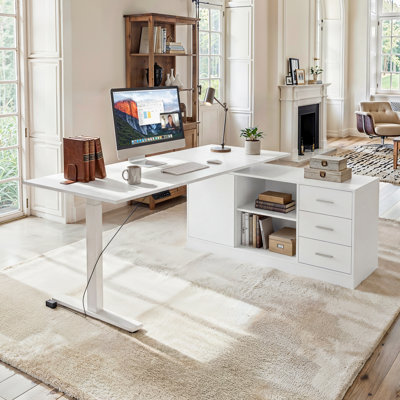 Bureau debout à hauteur ajustable en L de L 63 po avec armoire Cyril