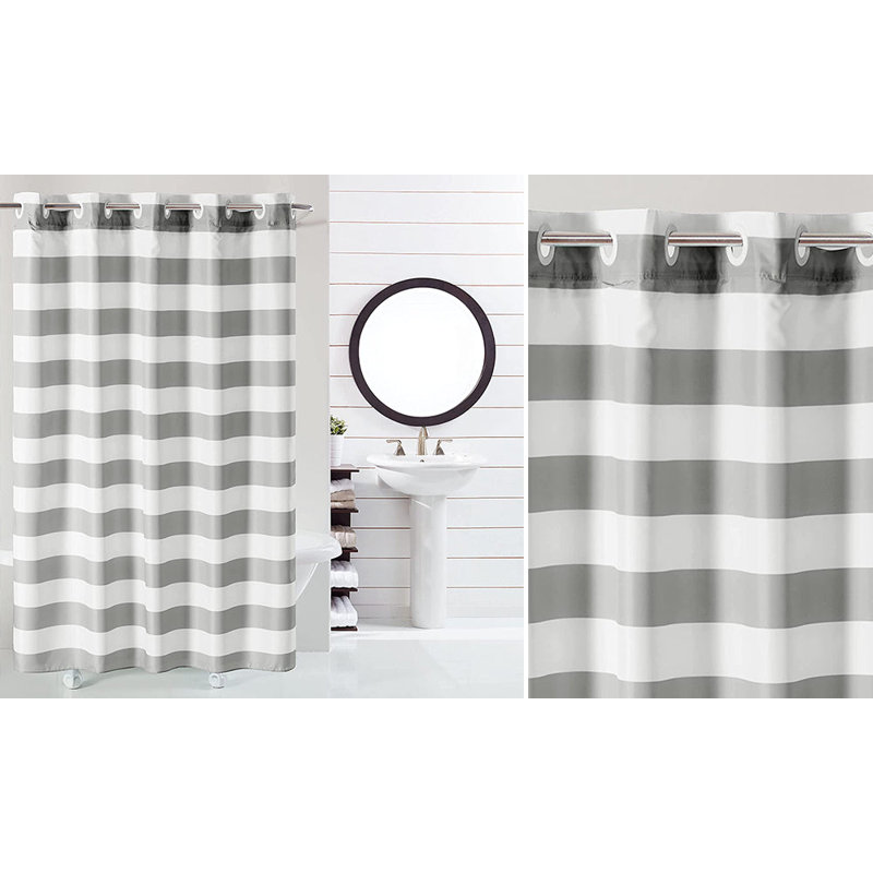 Cabana Stripe Polyester Shower Curtain, Grey