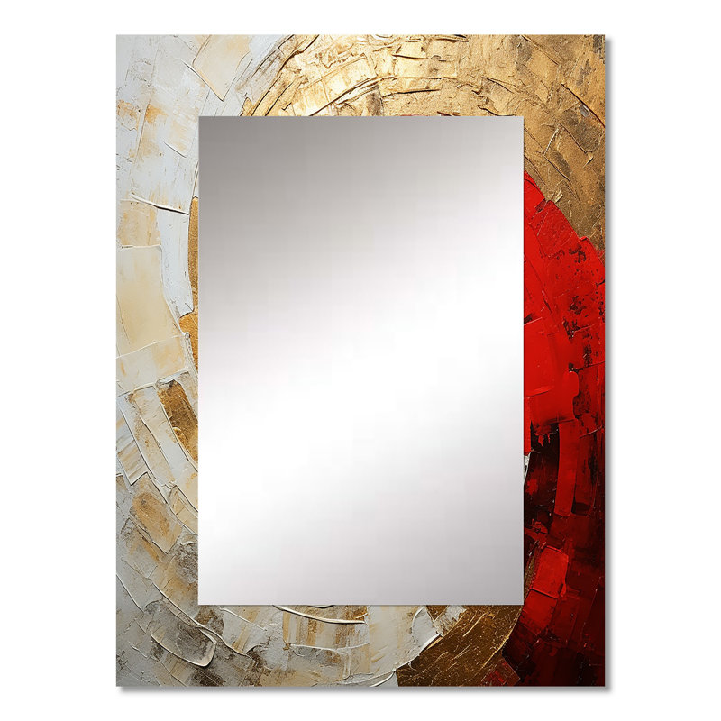 Beige Red Minimalism Spiral Poteries - Abstract Spirals Mirror, Beige Decorative Wall Mirror, Printed Metal Art, 32" x 24"