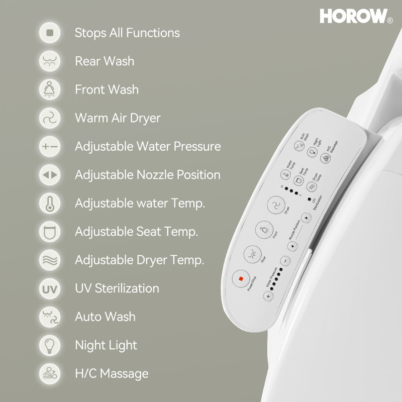 White Smart Bidet Seat with Warm Water and Heated Dryer
