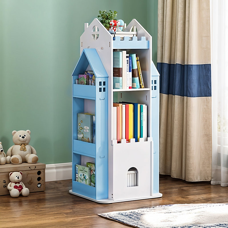 106cm H X 45cm W PVC Wood Plastic Board + Co-extruded Board + ABS Floating Shelf Kids Bookcase, White/Blue