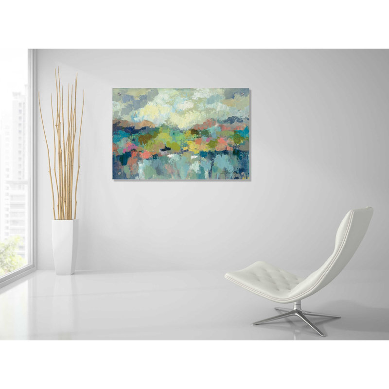 «Abstract Lakeside» par Silvia Vassileva, art mural en verre acrylique, H 24 po x l 36 po x P 0,2 po