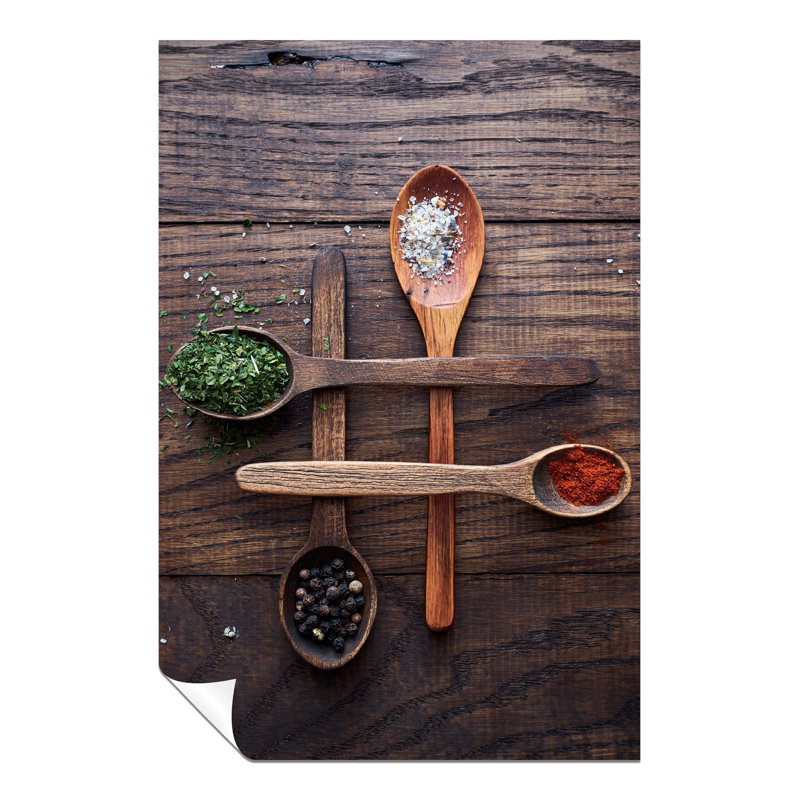 Spices On A Rustic Wooden Spoon - No Frame Print, 31cm H x 20cm W