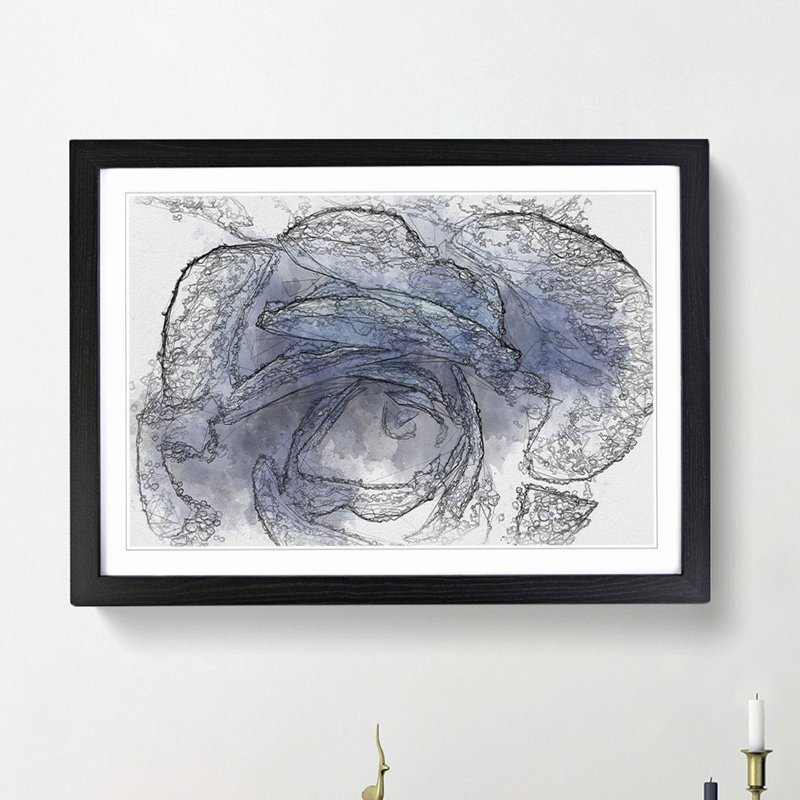 Blue Rose in Abstract - Picture Frame Graphic Art Print, 27cm H x 36cm W x 2cm D, Black Framed