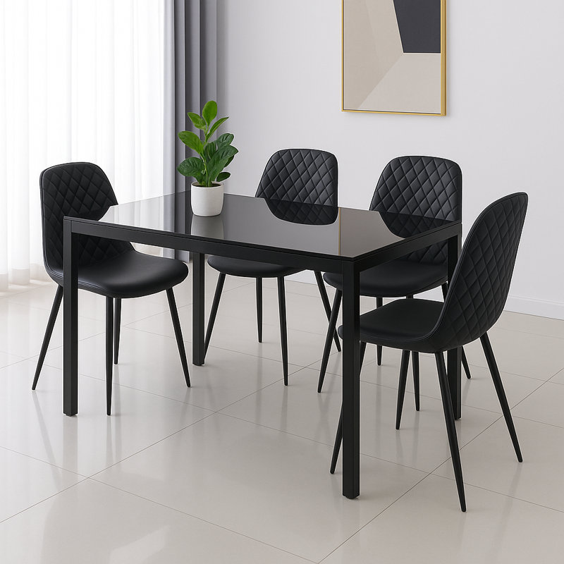 4 - Person Dining Set, Black, 75cm H x 134cm W x 70cm D