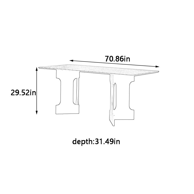 Black simple solid wood rectangular dining table, 29.52"H x 70.86"L x 31.49"W