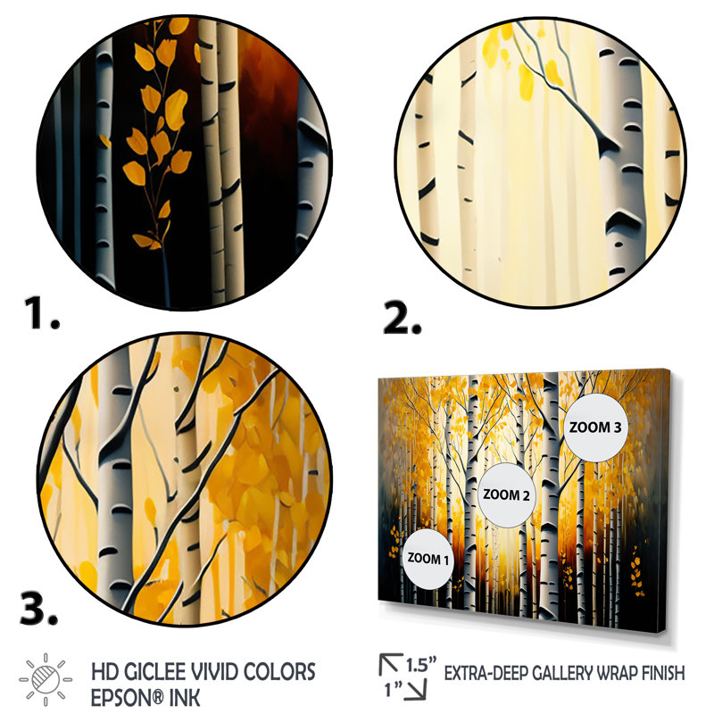 Into A Golden Birch Forest II - paysage, art mural sur toile, H 12 po x l 20 po x P 1 po, Toile tendue