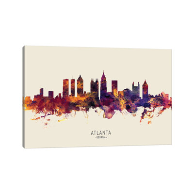 Atlanta Georgia Skyline Red Beige by Michael Tompsett - Wrapped Canvas Print