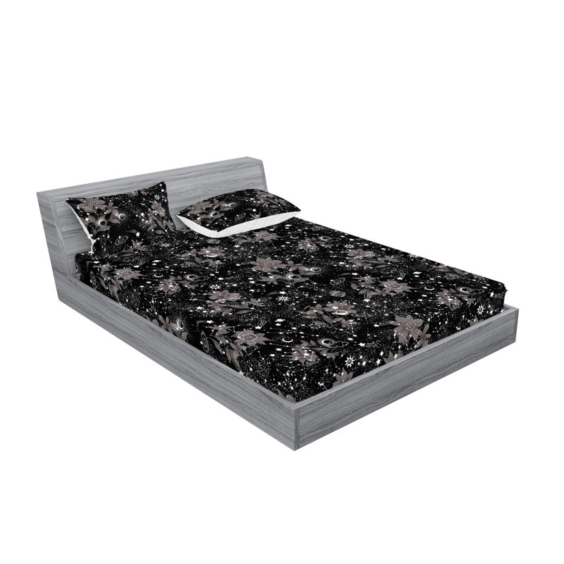 Drap-housse et taies décoratives 3 pièces Ambesonne, Sépia foncé, gris anthracite, gris / floral