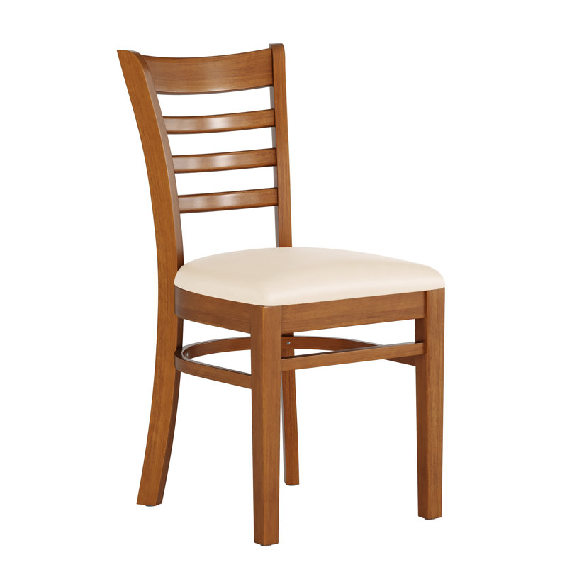 Lyman Ladder Back Wooden Restaurant Chair, Cherry, Tan Vinyl