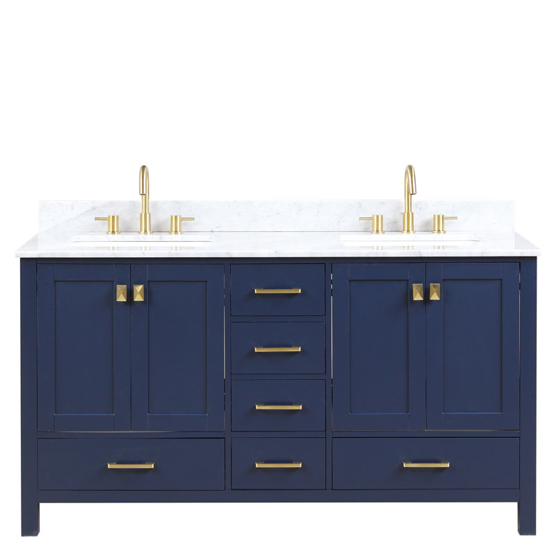 Meuble-lavabo mural à double cuve 60 po Sharlene, Bleu marine