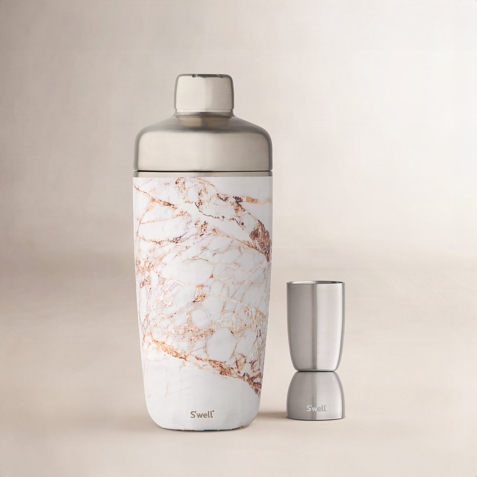 Stainless Steel Cocktail Shaker, Calacatta Gold