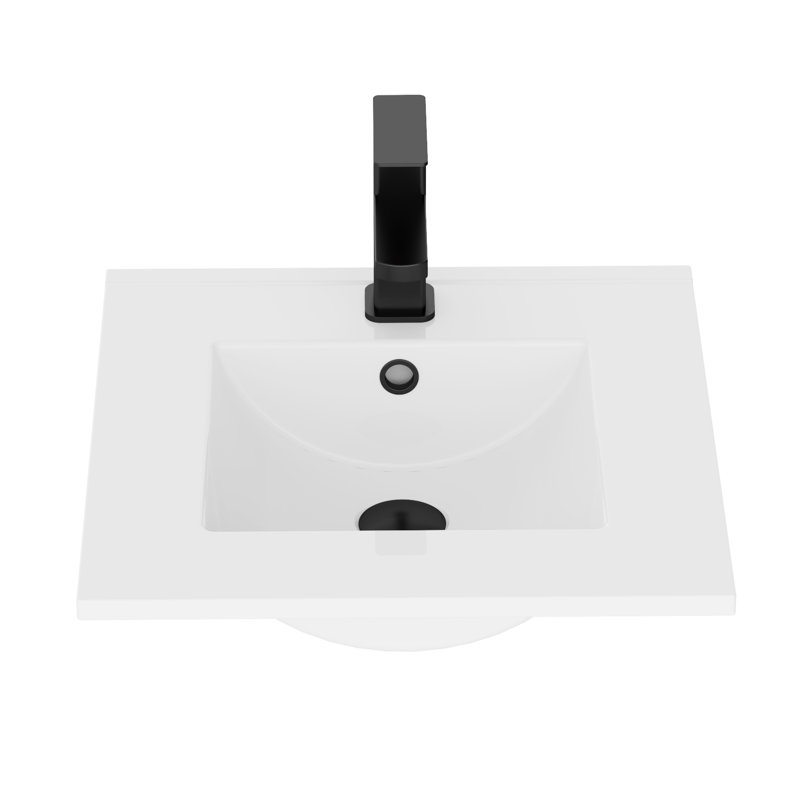 18" Ceramic Undermount Bathroom Vanity Sink Top with Single Hole Faucet,Pop Up Drain, Overflow Hole