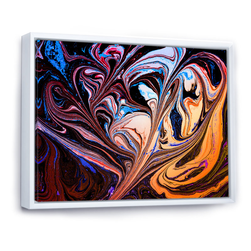 Art abstrait marbré mauve abstrait - art mural moderne sur toile, H 8 po x l 12 po x P 1 po, Cadre flottant blanc