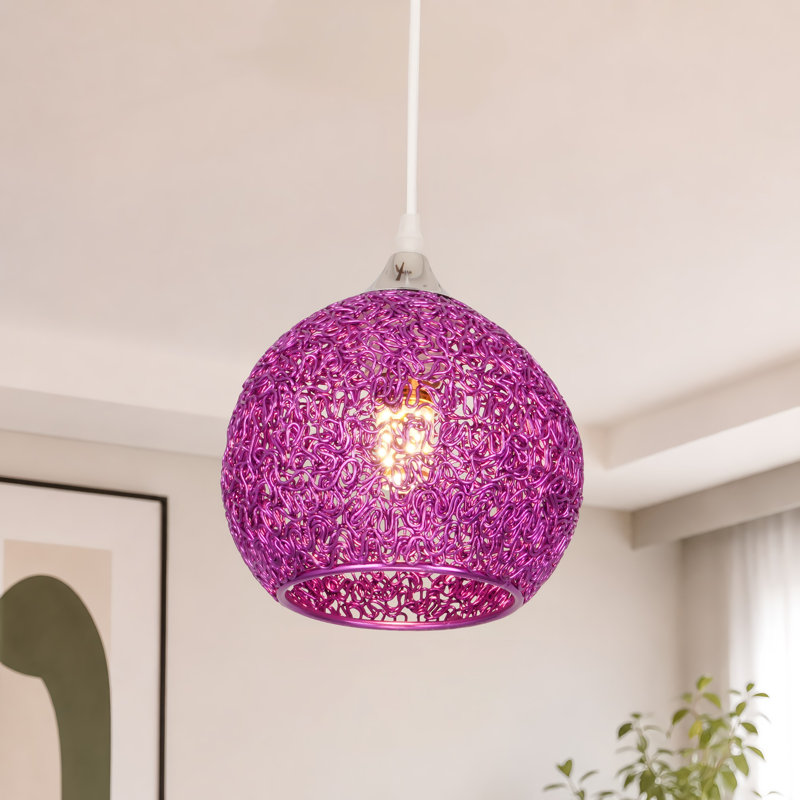 Luminaire suspendu sphérique en fil d'aluminium 7,09 po mauve (ampoule E26 chaude incluse)
