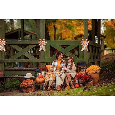 Lot de 2 nœuds d'automne pour couronne, nœuds de couronne de Thanksgiving, nœud en toile de jute orange et blanche, citrouilles de récolte d'automne, nœuds artisanaux, nœuds de ferme pour décoration de porte d'entrée ou de mur, décorations joyeuses d'automne et de Thanksgiving
