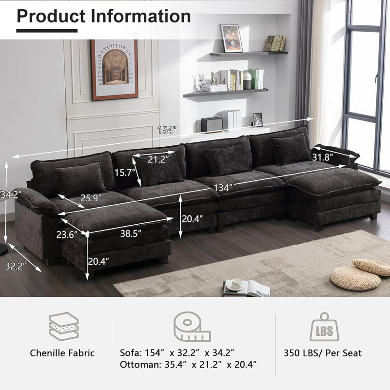 Stronski Upholstered U-Shaped Sectional Reversible, Stronski Black Chenille